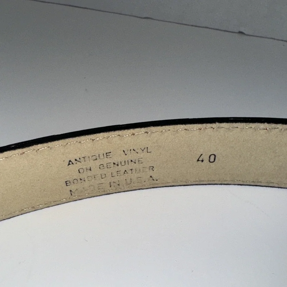 Unbranded Dress Belt Men 40 Brown Antique Vinyl Bonded Leather Made in USA Brass